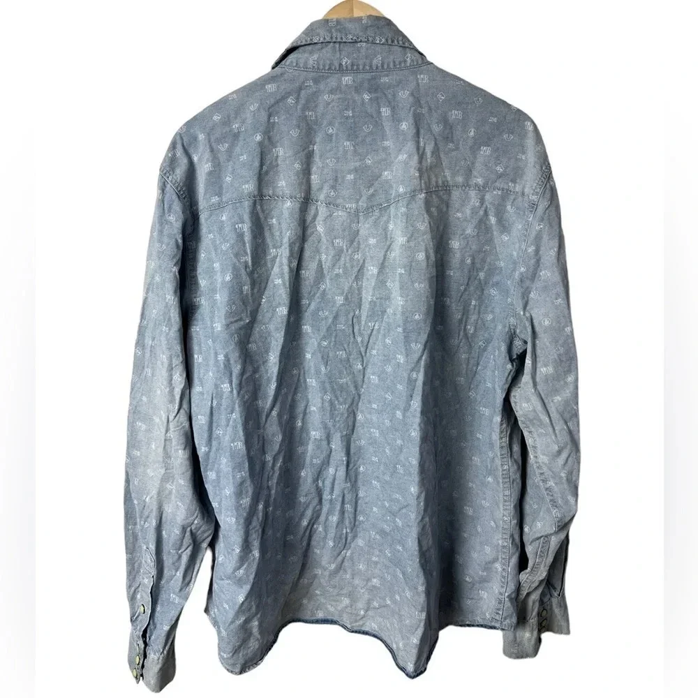 True Religion • All Over Logo Chambray Button Down Long Sleeve Shirt